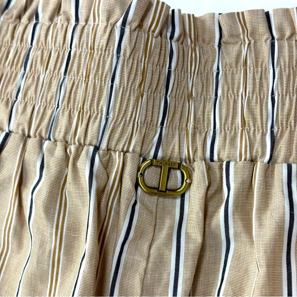 Twin-set Pull-on Utility Cargo Pants Vertical Striped 100% Cotton Shirred Waist - Picture 13 of 15